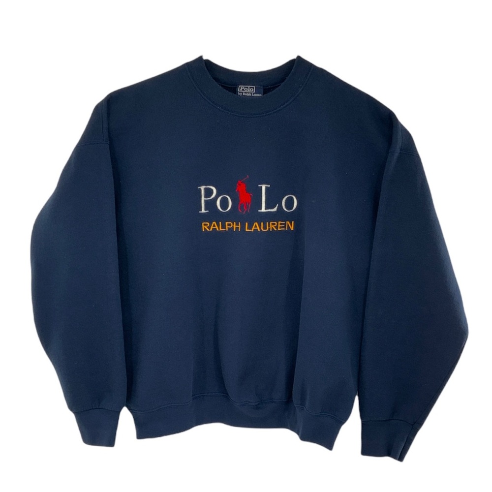 Vintage 90’s POLO Ralph Lauren Sweater Crew Neck Embroidered Pony Logo, Navy XXL